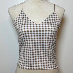 Gaze Women’s Large Brown White Gingham Cami Tank Top Spaghetti Strap Fitted